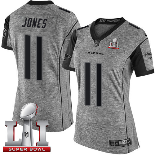 Nike Falcons #11 Julio Jones Gray Super Bowl LI 51 Women's Stitched NFL Limited Gridiron Gray Jersey - Click Image to Close